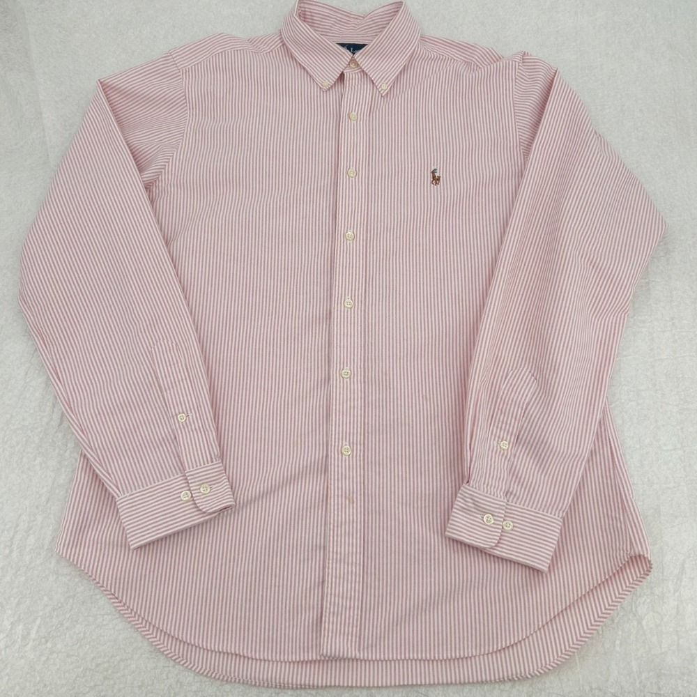 Ralph Lauren Mens Button Down Shirt 16.5 36/37 Red White Striped Classic Preppy